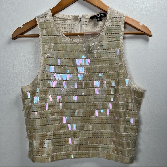 J.Crew Crochet Sequin Tank Top Scalloped Trim Size XS,S, M New Natural - Picture 3 of 16